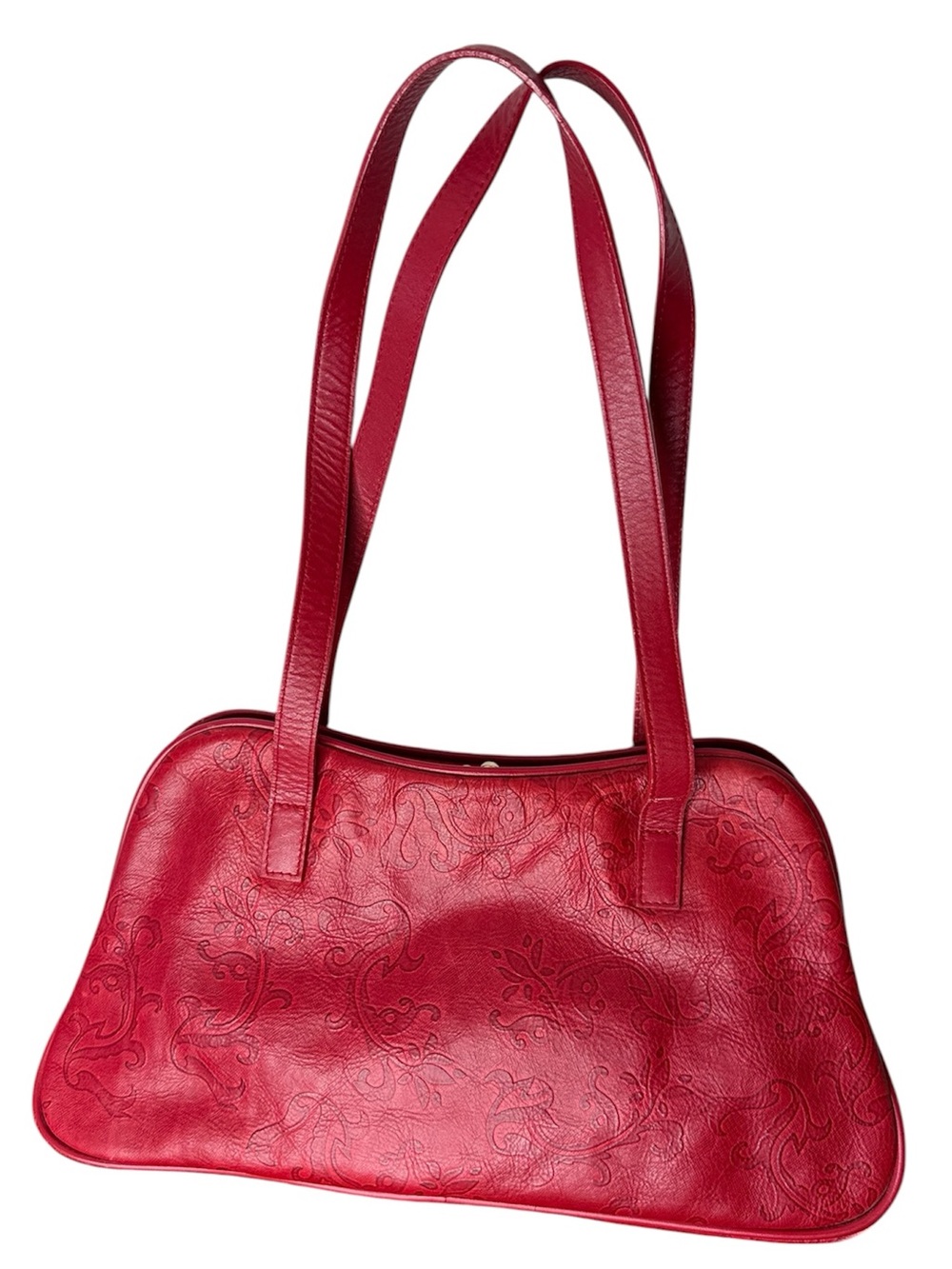 DANIER Vintage Red Leather Kisslock Shoulder Bag Purse Filagree Pattern
